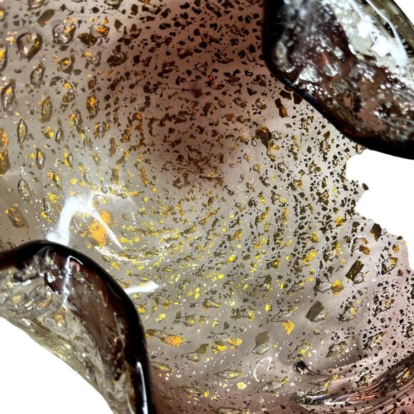 MCM Murano Gold Leaf & Bullicante Amethyst Aventurine Ashtray Folded Bowl - Picture 10 of 16